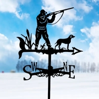 Tuuliviiri metallia, metsästäjä ja koira