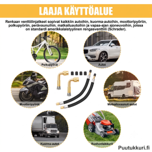 Schrader-venttiilin jatkosarja (210 mm) 90° kulmakappaleilla