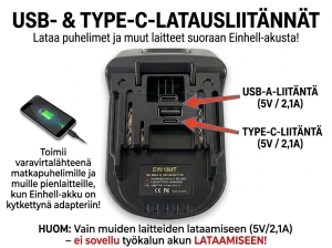 Akkuadapteri Einhell Power X-Change akku- Robota/Makita kone