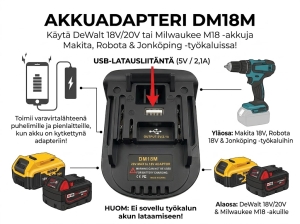 Akkuadapteri DeWalt/Milwaukee / Robota ja Makita LXT työkalu